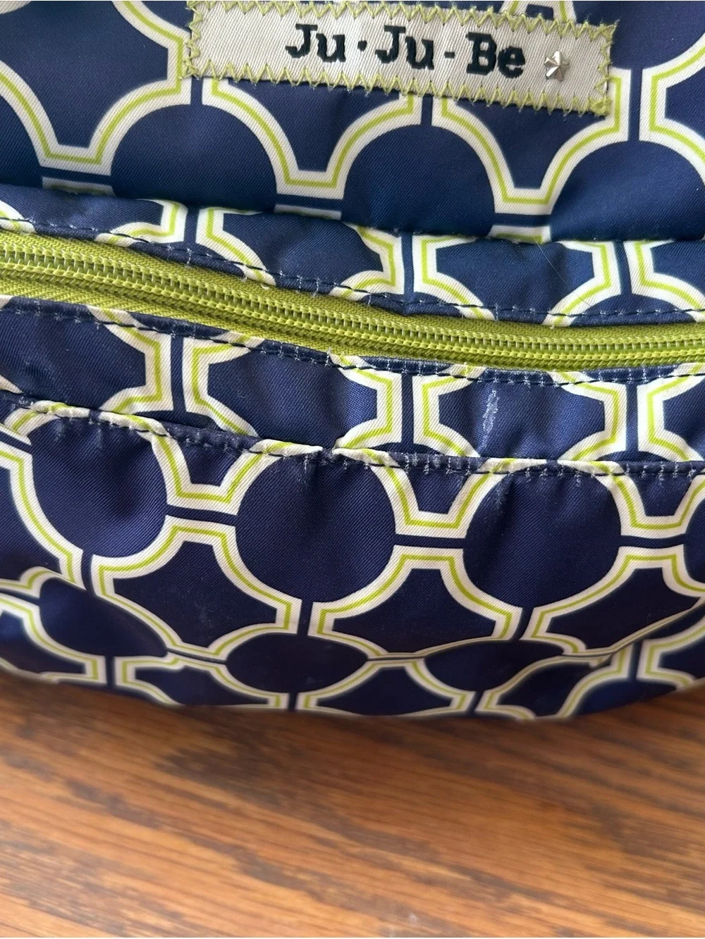 Ju-Ju-Be Navy and Lime Geometric Print Convertible Baby Bag